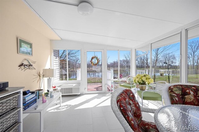 10 Mallard Dr, Carlyle, IL 62231 - sunroom featuring vaulted ceiling, a water view, and cooling unit