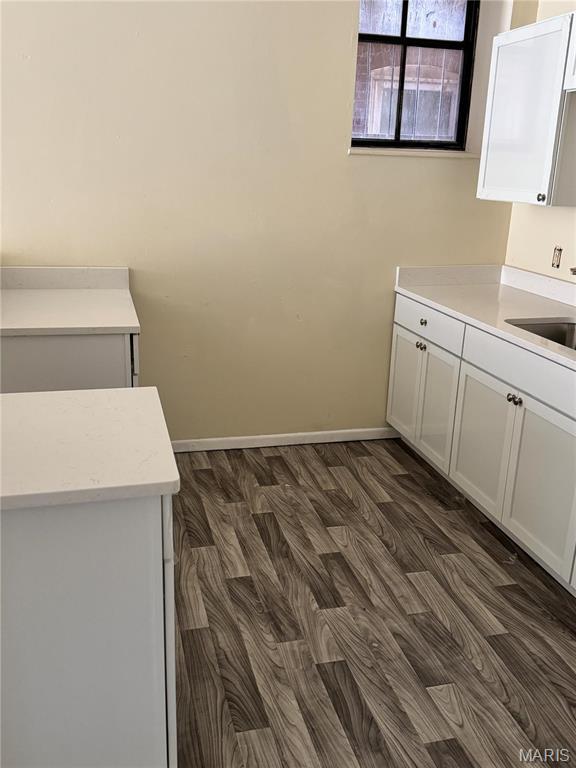 1519 Mallinckrodt St, Saint Louis, MO 63107 - bathroom featuring wood finished floors, a sink, and baseboards