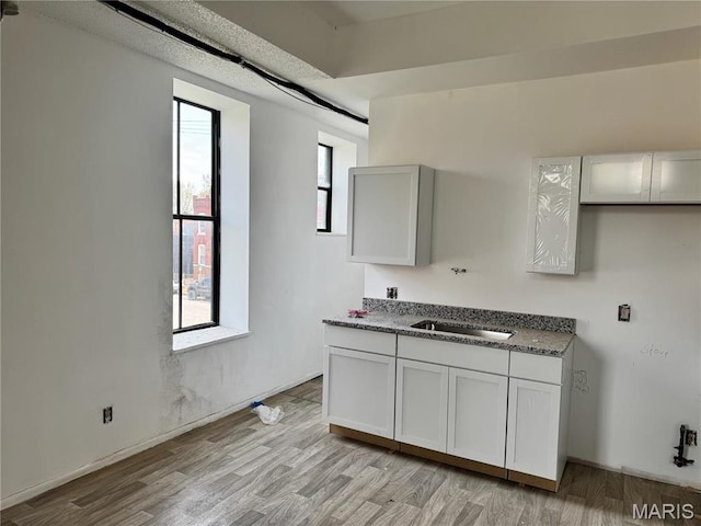 1519 Mallinckrodt St, Saint Louis, MO 63107 - kitchen with a sink, light wood finished floors, and stone counters
