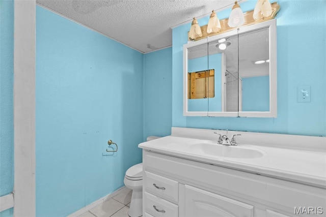 953 E 1st St, Washington, MO 63090 - bathroom featuring tile patterned flooring, a textured ceiling, toilet, and vanity
