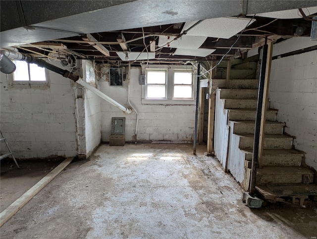 1300 Rixon, Alton, IL 62002 - basement with stairway, healthy amount of natural light, and electric panel