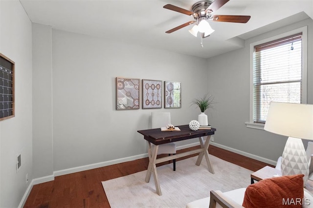4525 Oakland Ave, Saint Louis, MO 63110 - office space featuring wood finished floors, baseboards, and a ceiling fan