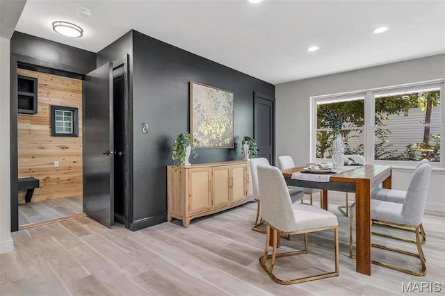 406 Meyer Ave, Saint Louis, MO 63122 - dining space featuring light wood-style flooring, recessed lighting, and wood walls
