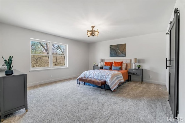 406 Meyer Ave, Saint Louis, MO 63122 - bedroom with a chandelier, light colored carpet, and a barn door