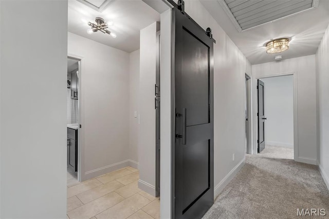 406 Meyer Ave, Saint Louis, MO 63122 - hall with a barn door and light tile patterned floors