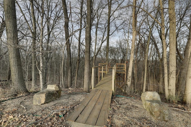 view of yard featuring a wooded view