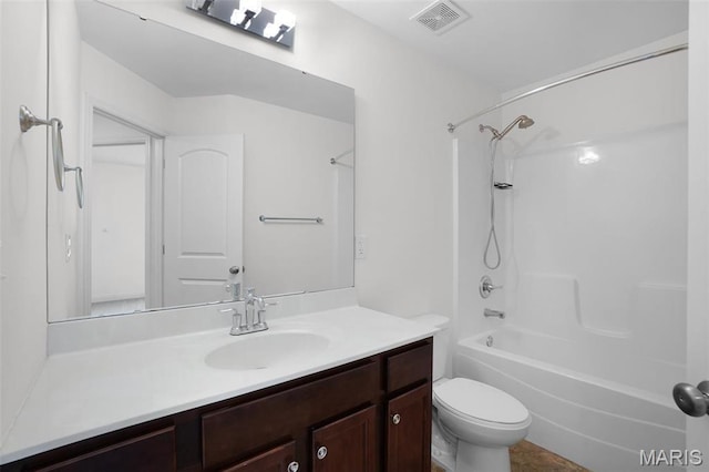 full bathroom featuring toilet, vanity, and shower / bath combination