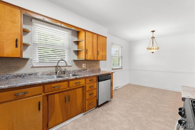 304 S Augusta St, Ofallon, IL 62269 - kitchen with open shelves, appliances with stainless steel finishes, a sink, and brown cabinets