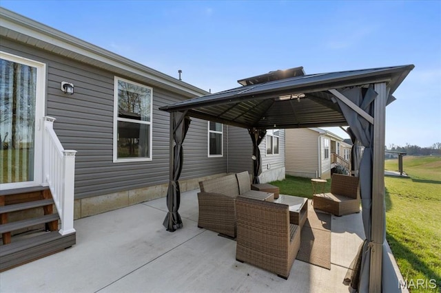 16783 River Stone Dr, Florissant, MO 63031 - view of patio featuring a gazebo, outdoor lounge area, and entry steps