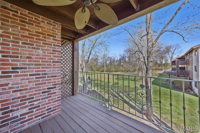 1420 Heritage Lndg Unit 207, Saint Charles, MO 63303 - wooden terrace with ceiling fan