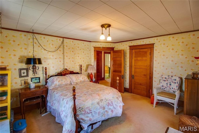 502 N State St, Jerseyville, IL 62052 - carpeted bedroom featuring wallpapered walls and crown molding