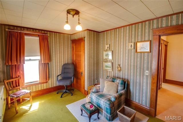 502 N State St, Jerseyville, IL 62052 - sitting room with carpet floors, baseboards, and crown molding