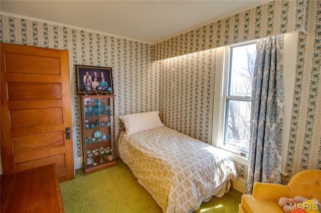 502 N State St, Jerseyville, IL 62052 - bedroom with ornamental molding and wallpapered walls