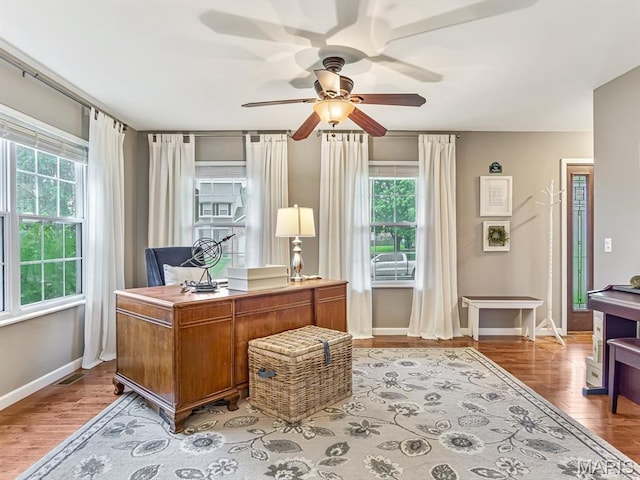 157 Knob Creek Ln, Ofallon, IL 62269 - home office with healthy amount of natural light, ceiling fan, and wood finished floors