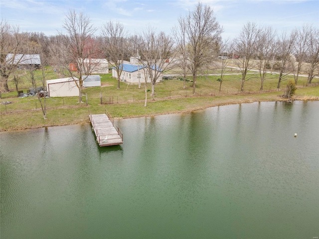 23425 N Everett Carr Rd, Mo, MO 65243 - dock area featuring a water view, a lawn, and a boat ramp