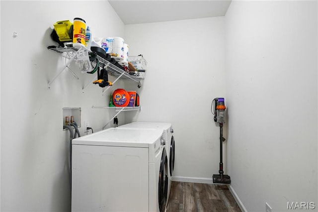 1914 Teresa Fields Ln, Lake St Louis, MO 63367 - laundry room featuring independent washer and dryer, wood finished floors, and baseboards