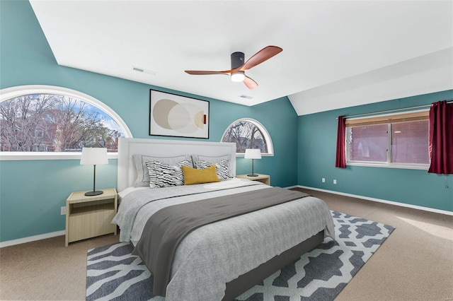 5089 Waterman Blvd, Saint Louis, MO 63108 - carpeted bedroom featuring baseboards, a ceiling fan, and lofted ceiling