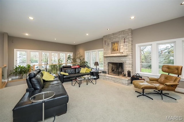 1211 S Geyer Rd, Saint Louis, MO 63122 - living area with carpet flooring, a fireplace, and recessed lighting
