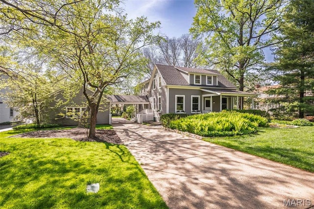 1211 S Geyer Rd, Saint Louis, MO 63122 - view of front of home with driveway, a front yard, and a carport
