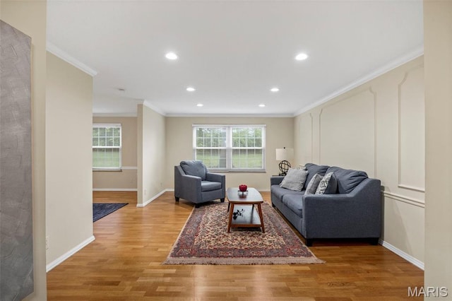 15038 Claymoor Ct Unit 2, Chesterfield, MO 63017 - living area with ornamental molding, light wood-type flooring, baseboards, and recessed lighting