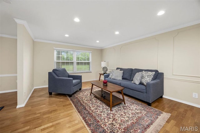 15038 Claymoor Ct Unit 2, Chesterfield, MO 63017 - living room with ornamental molding, light wood-style flooring, recessed lighting, and baseboards