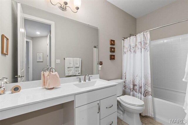 408 Hamlet Ct, Lake St Louis, MO 63367 - bathroom with vanity and shower / tub combo with curtain