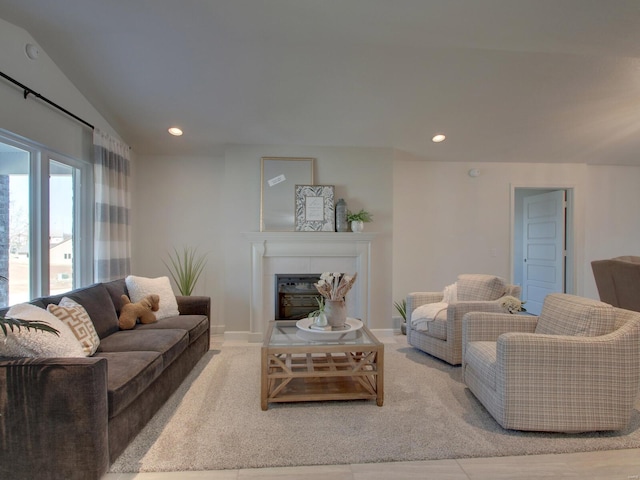 504 Timber View Ter, Hannibal, MO 63401 - living area with recessed lighting, a fireplace, baseboards, and lofted ceiling