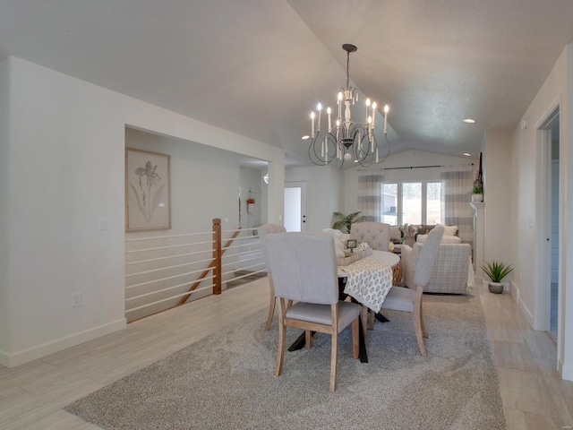 504 Timber View Ter, Hannibal, MO 63401 - dining room featuring lofted ceiling, a chandelier, baseboards, light wood-style flooring, and recessed lighting