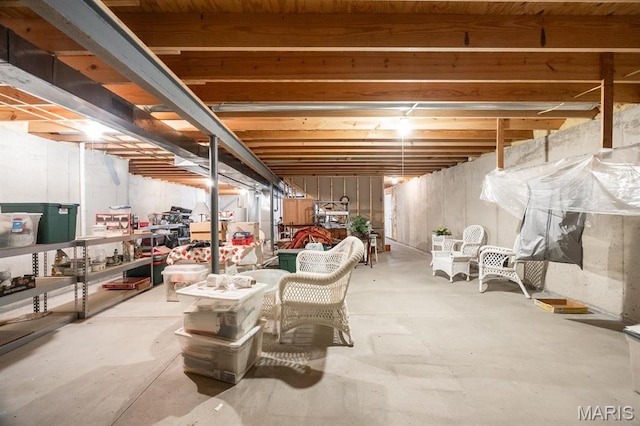 view of unfinished basement