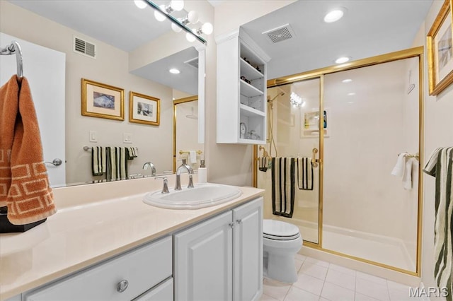 10358 Chimney Rock Dr Unit 2, Saint Louis, MO 63146 - bathroom with toilet, vanity, tile patterned flooring, a shower stall, and recessed lighting