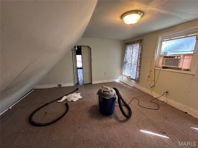 2108 Chippewa St, Saint Louis, MO 63118 - additional living space featuring cooling unit, vaulted ceiling, carpet, and baseboards