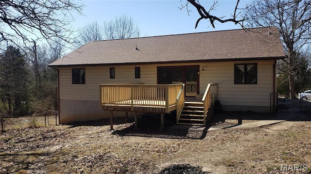 1020 White Hawk Dr, Cuba, MO 65453 - rear view of house featuring a wooden deck and a shingled roof