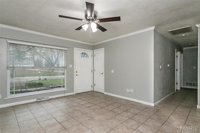 28 Countryside Ln, Fairview Heights, IL 62208 - foyer with crown molding, a ceiling fan, light tile patterned floors, and baseboards