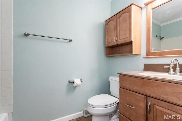 28 Countryside Ln, Fairview Heights, IL 62208 - full bathroom with toilet, a shower, crown molding, vanity, and baseboards