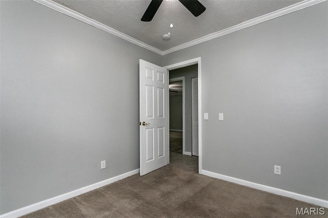 28 Countryside Ln, Fairview Heights, IL 62208 - carpeted spare room featuring ceiling fan, baseboards, crown molding, a smoke detector, and a textured ceiling