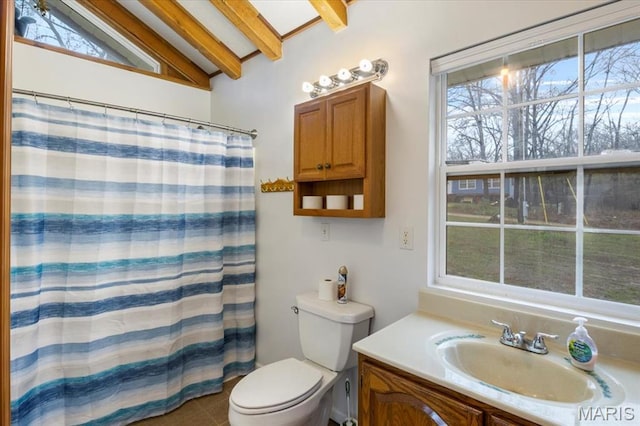 34441 Hickory Hills Rd, Mo, MO 65078 - bathroom with vanity, toilet, tile patterned floors, and curtained shower