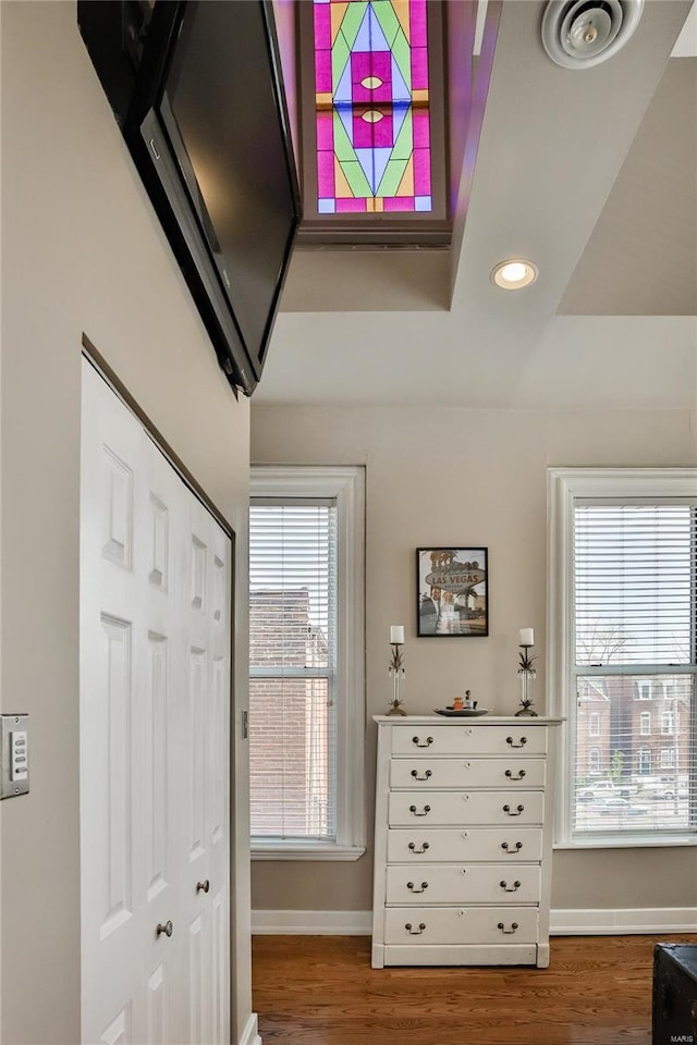 910 Lami St, Saint Louis, MO 63104 - bedroom featuring baseboards, recessed lighting, wood finished floors, and a closet