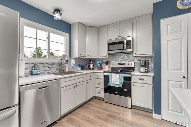 745 Sugar Glen Dr Unit 5, Saint Peters, MO 63376 - kitchen featuring stainless steel appliances, a sink, decorative backsplash, and light countertops