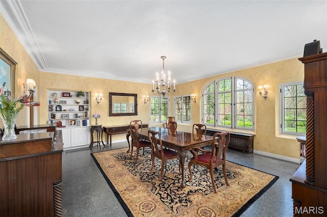 8 Carrswold Dr, Clayton, MO 63105 - dining room featuring plenty of natural light, a chandelier, crown molding, and baseboards