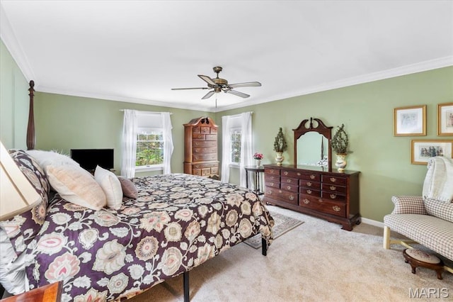 14590 Ansonborough Ct, Chesterfield, MO 63017 - bedroom featuring crown molding, carpet floors, a ceiling fan, and baseboards