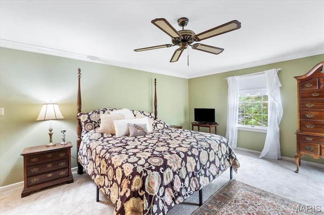 14590 Ansonborough Ct, Chesterfield, MO 63017 - carpeted bedroom with ornamental molding, baseboards, and ceiling fan