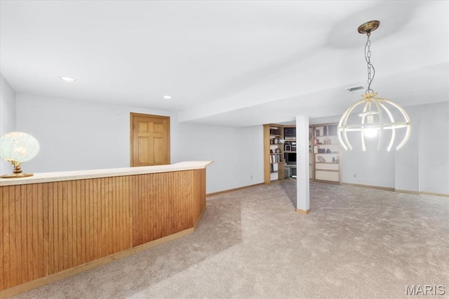 14590 Ansonborough Ct, Chesterfield, MO 63017 - bar featuring light colored carpet, recessed lighting, pendant lighting, and baseboards