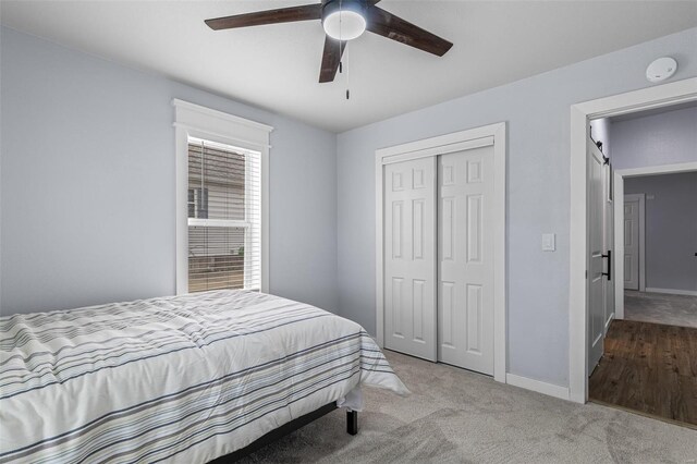 25 Houser St, Park Hills, MO 63601 - bedroom with a closet, carpet floors, baseboards, and a ceiling fan
