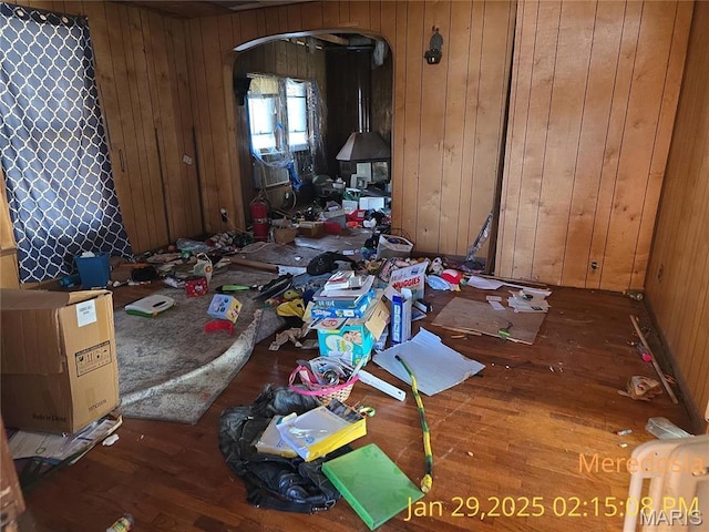 514 NW Washington St, Meredosia, IL 62665 - miscellaneous room featuring wood walls, arched walkways, and wood finished floors