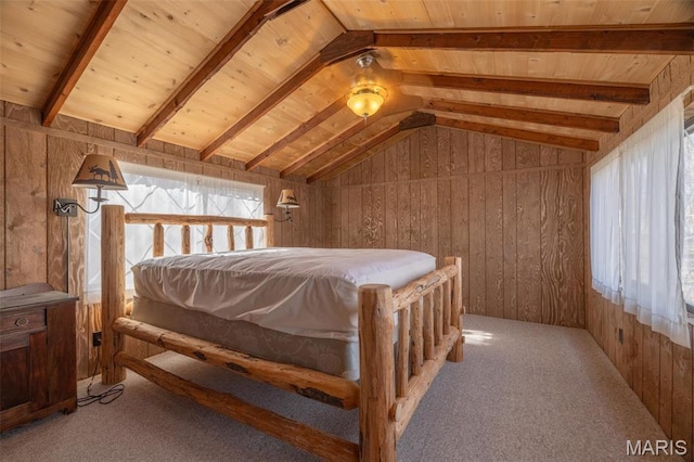 756 E St Gallen Dr, Innsbrook, MO 63390 - bedroom featuring wood walls, multiple windows, carpet, and wooden ceiling