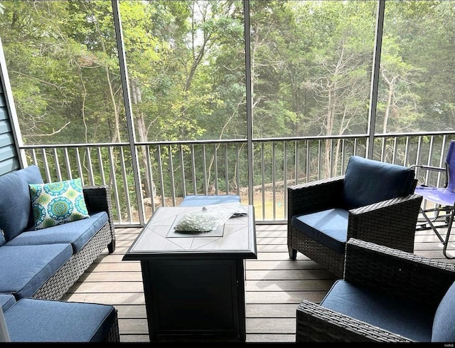 1564 Mandy Ln, Barnhart, MO 63012 - wooden terrace featuring a view of trees and an outdoor living space