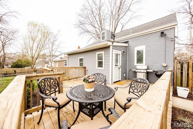 wooden deck with a fenced backyard