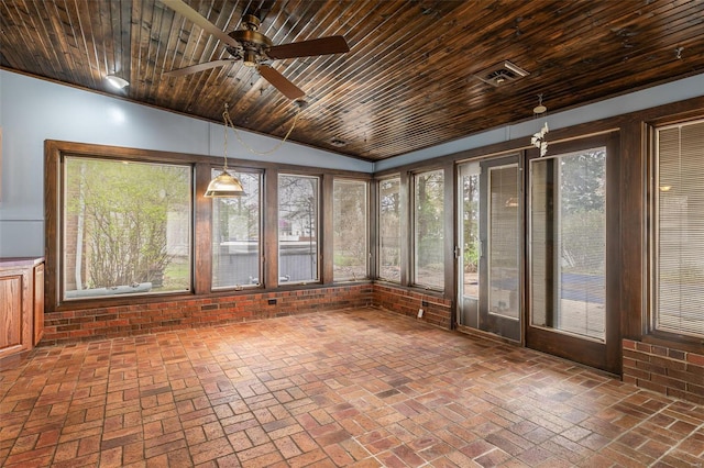 29 Park Charles Blvd N, Saint Peters, MO 63376 - unfurnished sunroom with wood ceiling, plenty of natural light, brick floors, and lofted ceiling