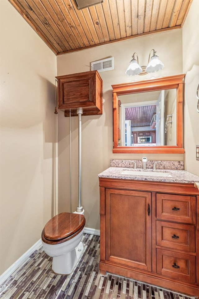 29 Park Charles Blvd N, Saint Peters, MO 63376 - half bathroom featuring toilet, vanity, wood ceiling, baseboards, and wood finished floors