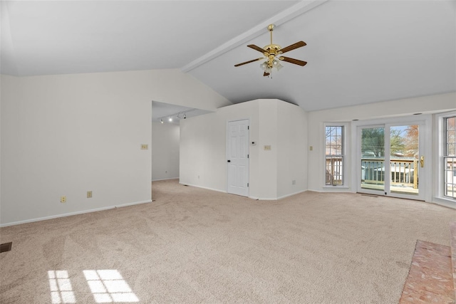 7 Beavertail Ct, Florissant, MO 63033 - unfurnished living room featuring carpet flooring, a ceiling fan, and baseboards